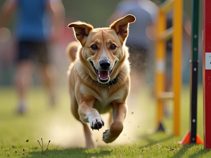 Action shot of a dog participating in an agility competition