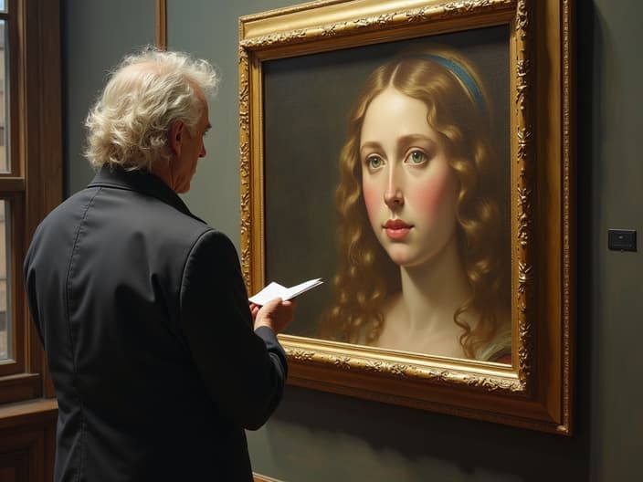 Art critic analyzing a painting and explaining its symbolic meaning