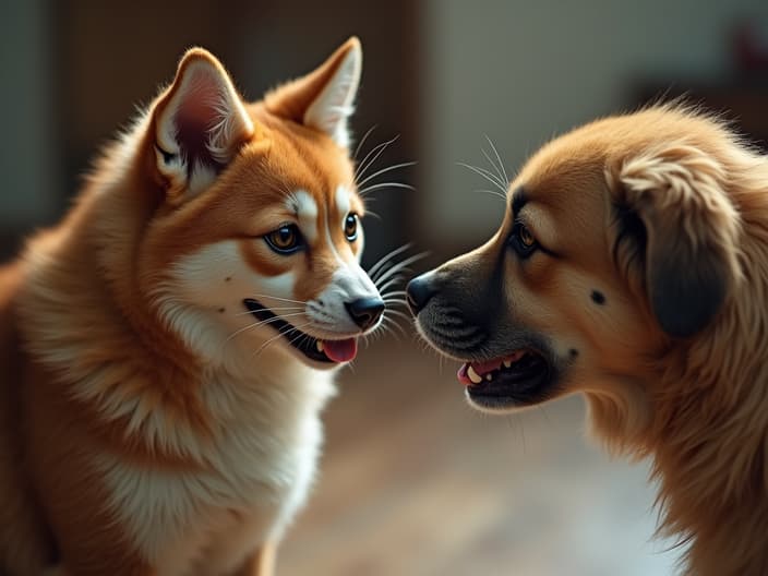 Cat and dog interacting, potential for friendship or fear