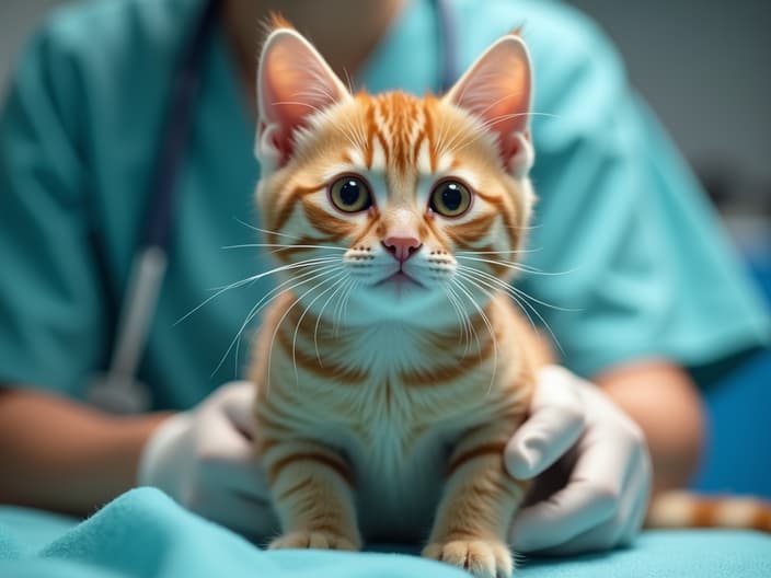 Cat at a veterinary checkup, looking healthy