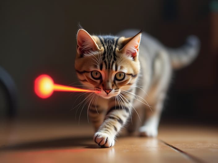 Cat chasing a laser pointer or playing with wand toys