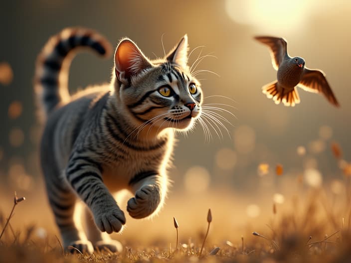 Cat chasing birds, potential for catching prey