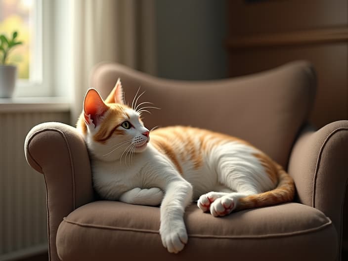 Cat lounging in various comfortable spots around a home