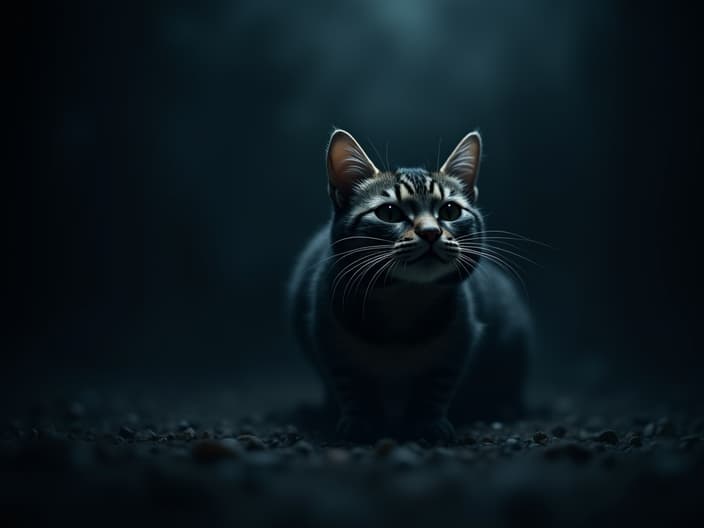 Cat making noises in the night, dark background, mysterious atmosphere