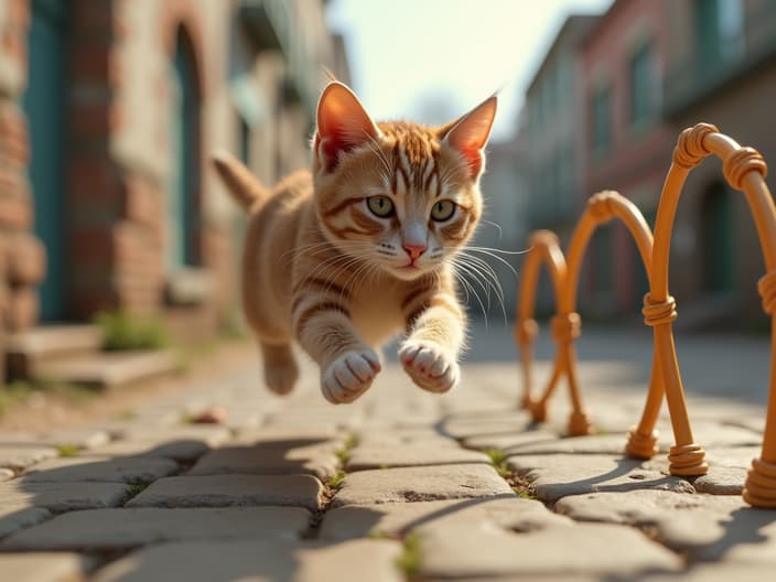 Cat navigating obstacle courses or jumping through hoops