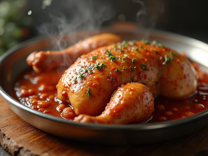 Chicken marinating process, time-lapse style image