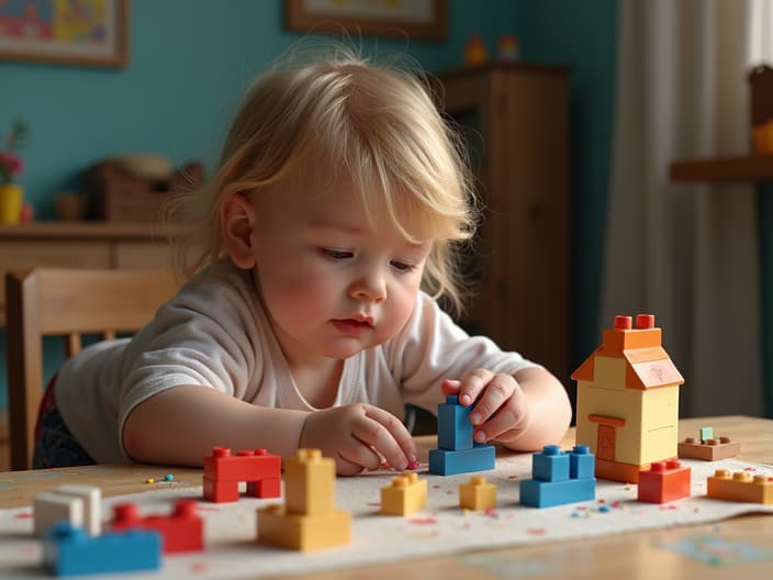 Child painting or building with blocks