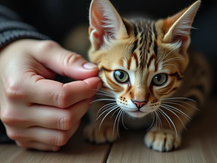 Close-up of a person cleaning a cat's ears gently