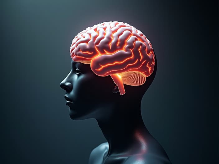 Conceptual image of a brain floating outside of a body, representing the mind as separate from the physical