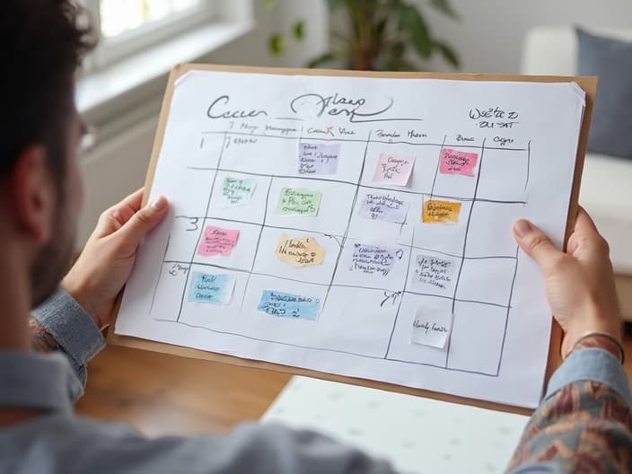 Content calendar planning session, diverse content types scheduled across platforms