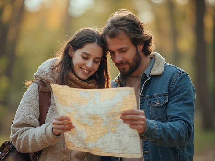 Couple looking at a map together, planning their future