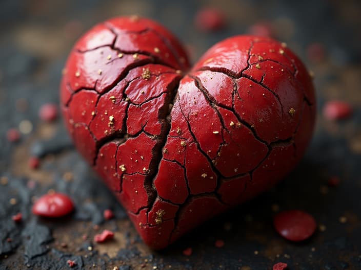 Cracked heart-shaped object slowly healing, time-lapse studio photography