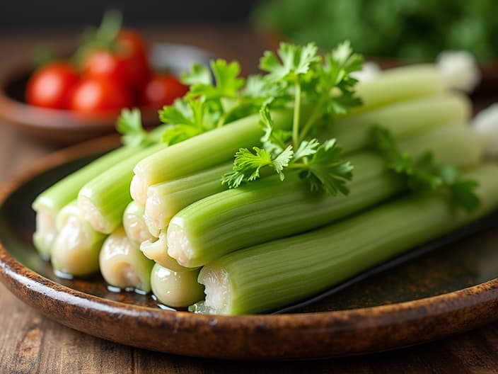 Creative celery dishes, variety of preparations shown