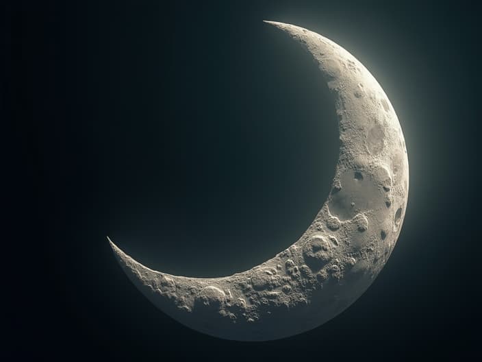 Crescent moon with zodiac symbols, soft focus studio shot, moon phase theme