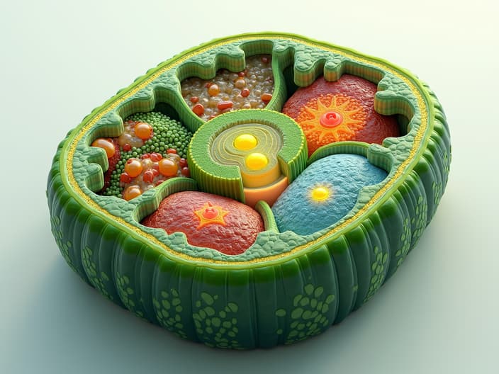 Detailed diagram of a plant cell showing the process of photosynthesis