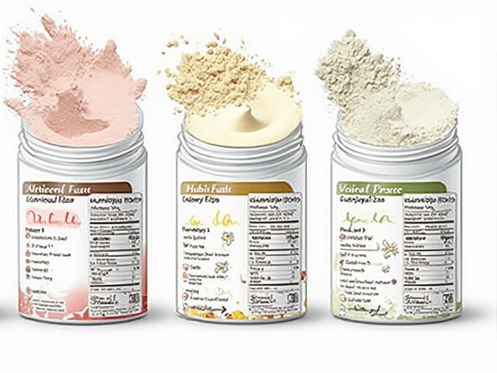 Different types of protein powders with nutritional information displayed