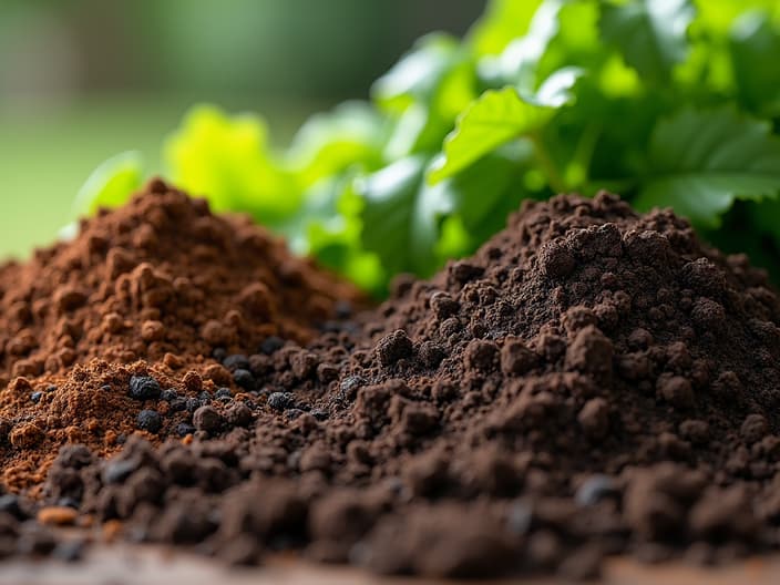 Different types of soil for vegetable gardening, comparison shot, studio lighting