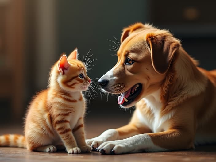 Dog and cat interacting, potential for compatibility or conflict