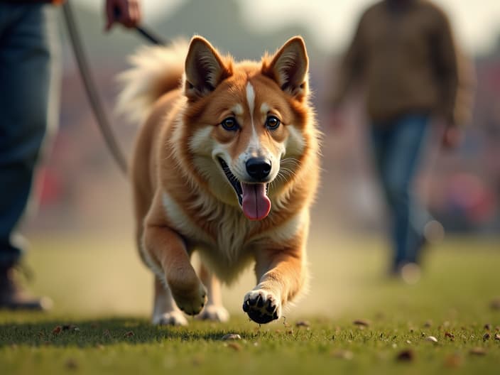 Dog participating in a competition, with a person nearby