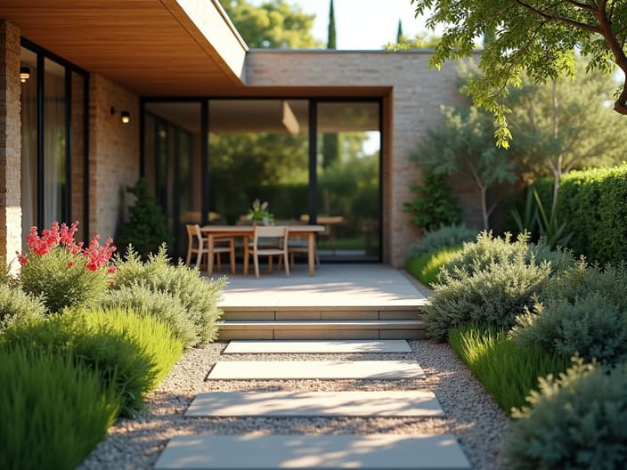 Drought-tolerant garden design and care tips, outdoor setting with studio lighting