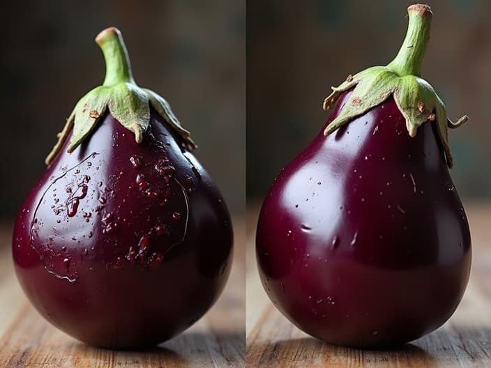 Eggplant preparation techniques, before and after comparison