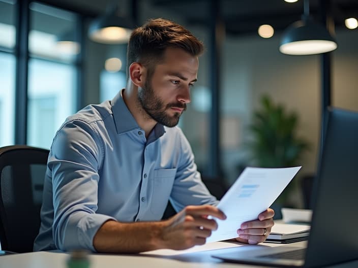 Employee retention specialist analyzing turnover data, office environment, professional headshot