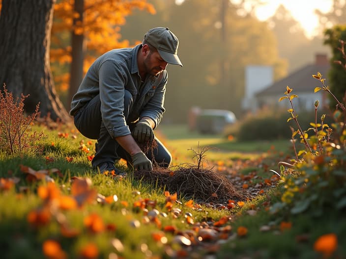 Fall garden maintenance tasks, preparing for winter, outdoor setting with studio lighting