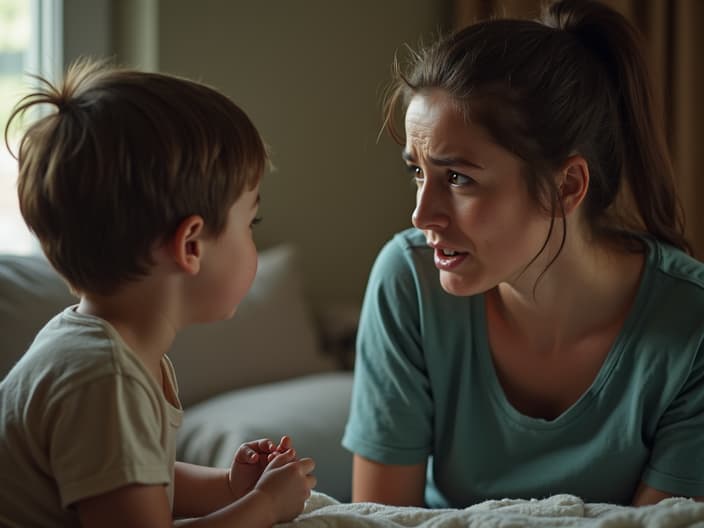 Frustrated parent trying to talk to a child who is ignoring them