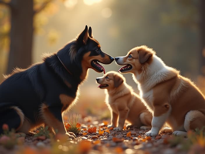 Group of dogs and their owners meeting and interacting