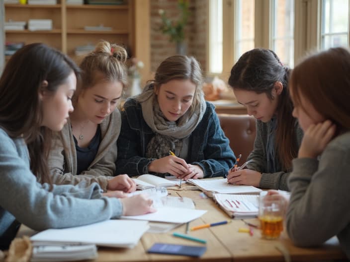 Group of students engaged in a collaborative study session