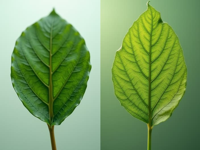 Healthy vs unhealthy plant leaves comparison, macro studio photography