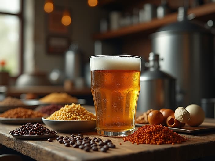 Home brewing setup, beer ingredients visible