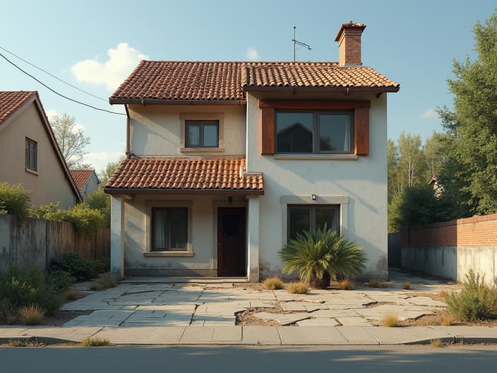 House with cracks appearing, construction site visible next door