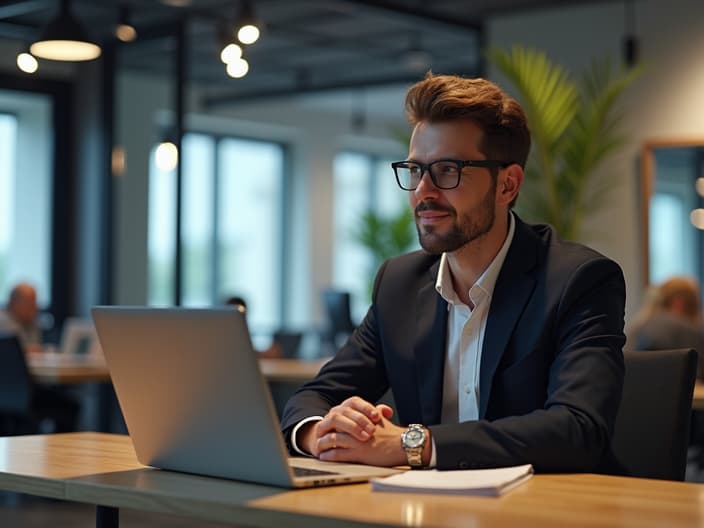 Individual preparing for startup job interview, modern co-working space