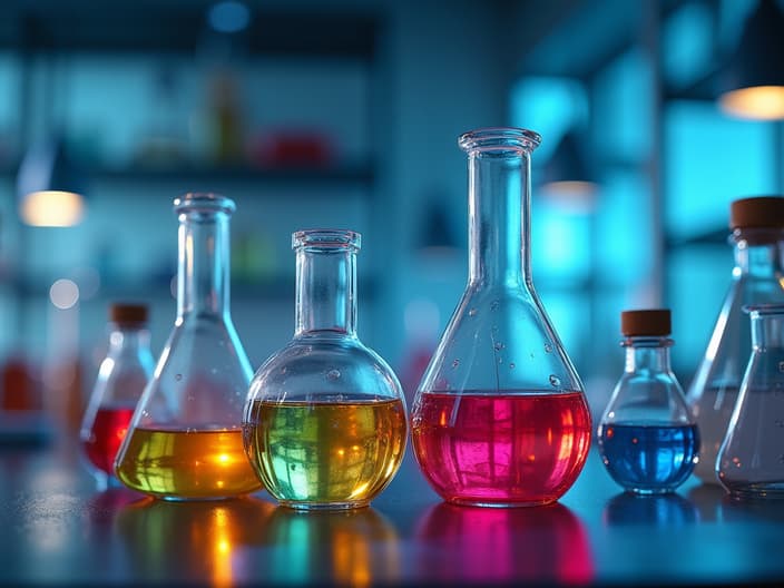 Laboratory setup with beakers, test tubes, and chemicals for a specific reaction