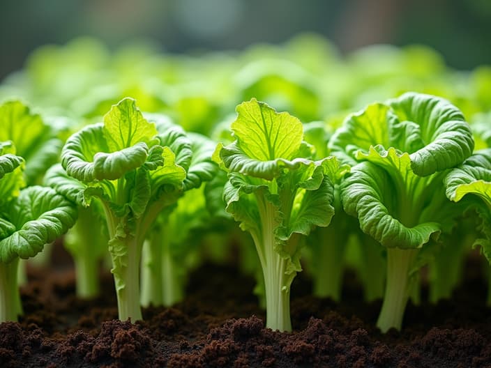 Lettuce plants at different stages of growth with watering demonstration, garden bed, studio lighting