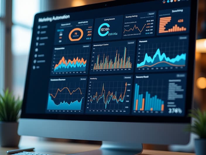 Marketing automation dashboard on computer screen, various automated processes visualized