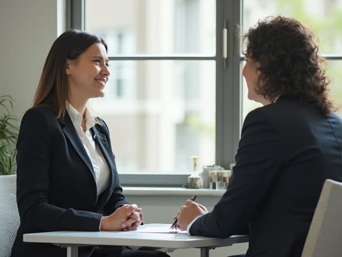 Mediator helping two people resolve a disagreement in a professional setting