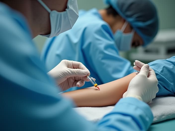 Medical technician performing a blood sugar test