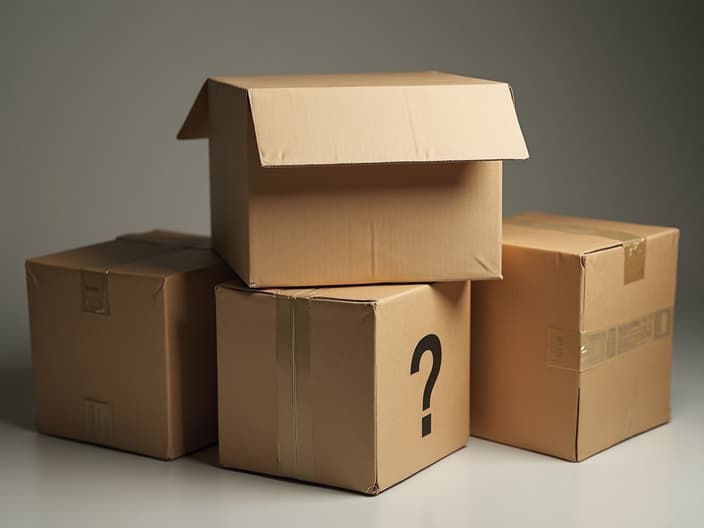 Moving boxes with a question mark, studio photography