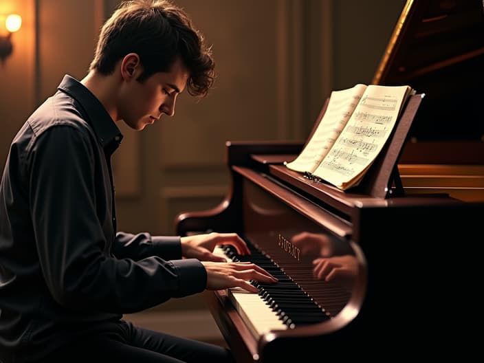 Musician composing a simple melody on the piano