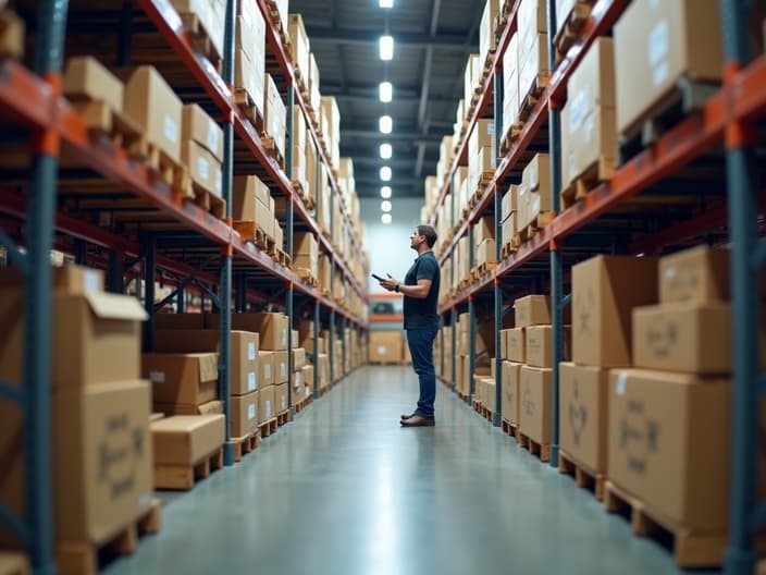 Order fulfillment process in e-commerce warehouse, efficient workflow visible