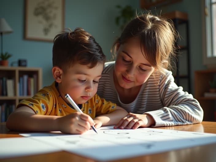 Parent and child working together on a math problem