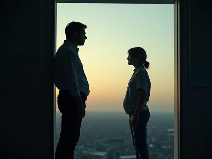 Parent looking through visiting room glass at silhouette of young person