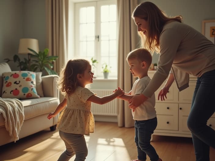 Parent reaching for child's hand, other parent pulling child away, calendar with visitation dates