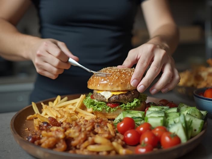 Person adjusting meal portions based on training intensity, nutritionist guiding