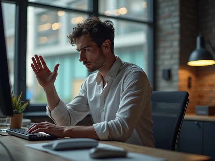 Person at work desk doing a quick stress-relief exercise