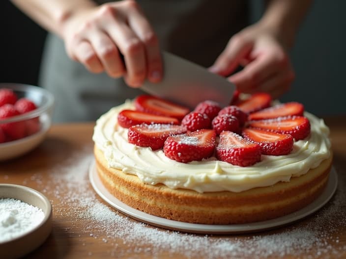 Person baking a sugar-free cake with alternative sweeteners