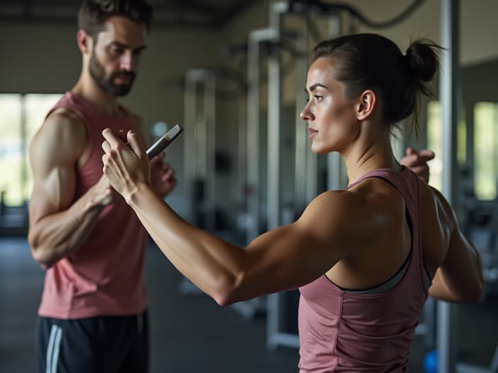 Person bored with workout, trainer suggesting new exercises