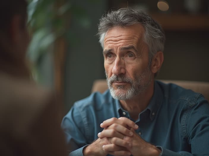 Person calmly listening to feedback, with a thoughtful expression